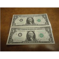 2-1963-B $1 FRN'S CONSECUTIVE SERIAL NUMBERS