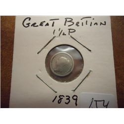 1839 GREAT BRITAIN SILVER 1 1/2 PENCE