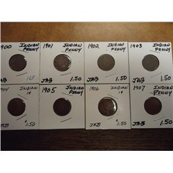 1900-1907 INDIAN HEAD CENTS 8 COINS