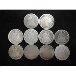 10 ASSORTED 1850'S SEATED LIBERTY DIMES