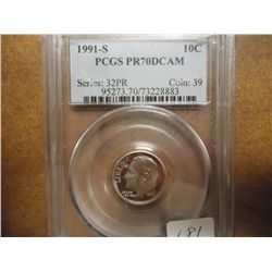 1991-S ROOSEVELT DIME PCGS PR70 DCAM