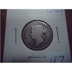 1874-H CANADA SILVER 25 CENTS