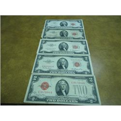 1928-G,53,53-A,53-B & 63 $2 US  RED SEAL NOTES