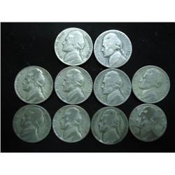 10 ASSORTED 35% SILVER JEFFERSON WAR NICKELS