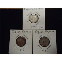 1926,33 & 36 GREAT BRITAIN SILVER 6 PENCE