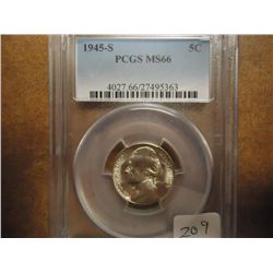 1945-S 35% SILVER JEFFERSON WAR NICKEL PCGS MS66