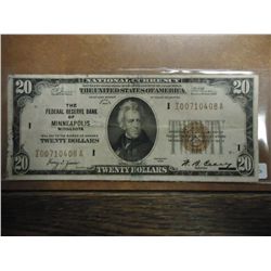 1929 $20 NATIONAL CURRENCY MINNEAPOLIS MINNESOTA