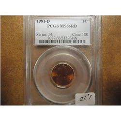 1981-D LINCOLN CENT PCGS MS66RD