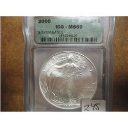 2000 AMERICAN SILVER EAGLE ICG MS69