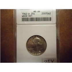 1962-D WASHINGTON QUARTER ANACS MS64