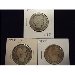 1907-O,09-S & 13-S BARBER HALF DOLLARS