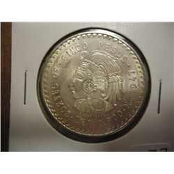 1947 MEXICO SILVER 5 PESOS UNC .8680 OZ. ASW