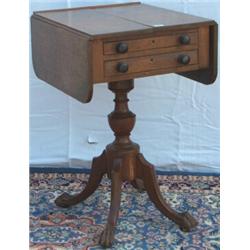 Early C19th George IV oak & ebony strung work table with drop-leaves flanking 2...