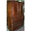 Image 1 : George III mahogany linen press with flame mahogany oval panels enclosing 5...