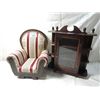 Image 1 : BEAUTIFUL UPHOLSTERED DOLL CHAIR AND DISPLAY SHELF