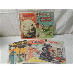 LOT 5 VINTAGE MIXED COMICS BEETLE BAILEY, TARZAN,