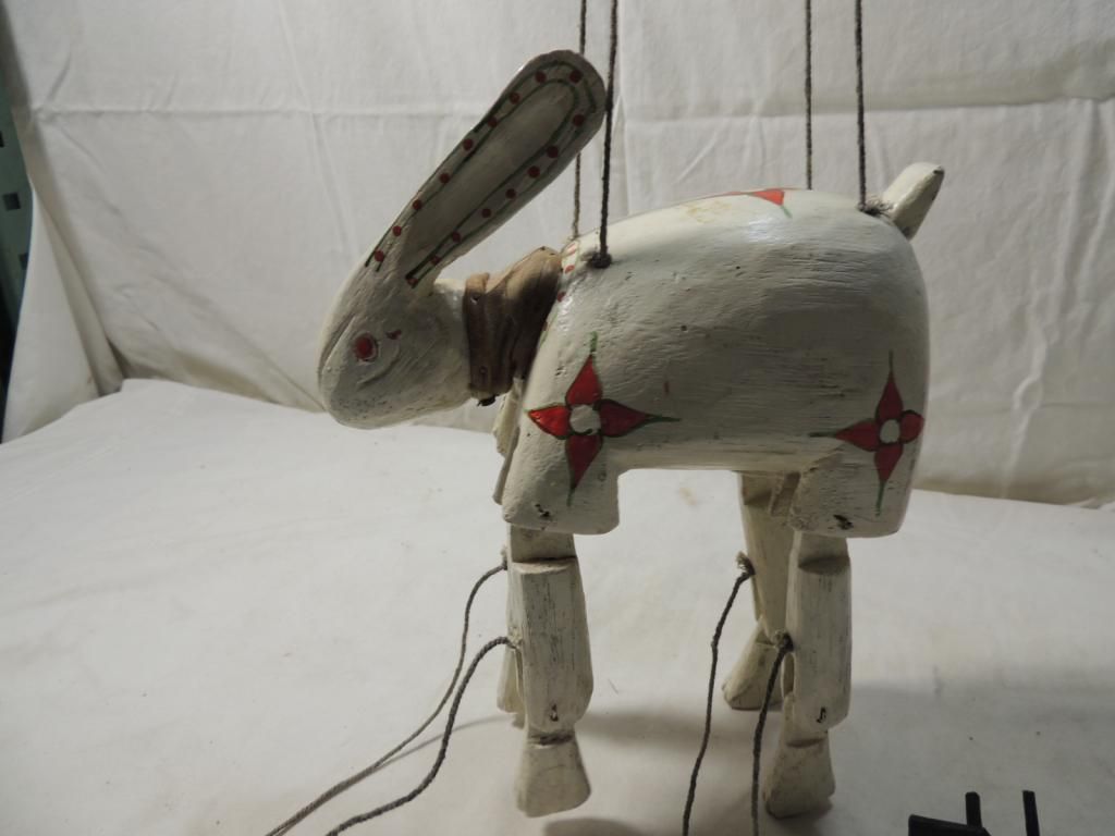 ANTIQUE WOODEN MARIONETTE RABBIT PUPPET