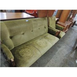 VINTAGE VELVET GREEN SOFA & CHAIR