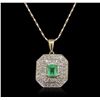 Image 4 : 14KT Yellow Gold 0.72ct Emerald and Diamond Pendant With Chain