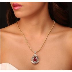 14KT Yellow Gold 5.44ct Ruby and Diamond Pendant With Chain