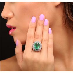 14KT White Gold 5.84ct Emerald and Diamond Ring