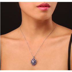 14KT White Gold 3.96ctw Tanzanite and Diamond Pendant With Chain