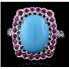 Image 4 : 18KT White Gold 7.60ct Turquoise, Ruby and Diamond Ring
