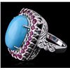 Image 5 : 18KT White Gold 7.60ct Turquoise, Ruby and Diamond Ring