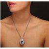 Image 1 : 14KT White Gold 9.50ct Tanzanite and Diamond Pendant with Chain