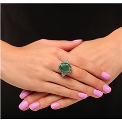 14KT White Gold 9.11ct Emerald and Diamond Ring