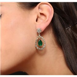 14KT Yellow Gold 5.91ct Emerald and Diamond Earrings