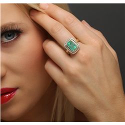 14KT Yellow Gold 3.77ct Emerald and Diamond Ring