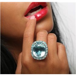 18KT Two-Tone Gold GIA Certified 39.59ctw Paraiba Tourmaline and Diamond Ring