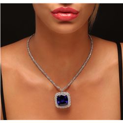 18KT White Gold 68.80ct GIA Certified Tanzanite and Diamond Pendant With Chain