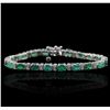 Image 4 : 14KT White Gold 7.56ctw Emerald and Diamond Bracelet