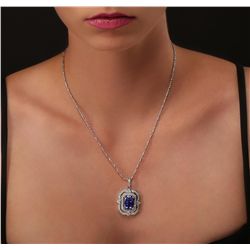 14KT White Gold 7.56ct Tanzanite and Diamond Pendant With Chain