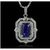 Image 4 : 14KT White Gold 7.56ct Tanzanite and Diamond Pendant With Chain