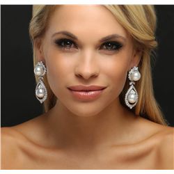 18KT White Gold 4.75ctw Diamond and Pearl Earrings