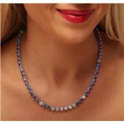 14KT White Gold 27.84ctw Tanzanite and Diamond Necklace