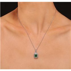 14KT White Gold 2.26ct Emerald and Diamond Pendant With Chain