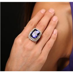 14KT Yellow Gold 21.70ct GIA Cert Tanzanite and Diamond Ring