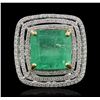 Image 4 : 14KT Two-Tone Gold 9.56ct Emerald and Diamond Ring