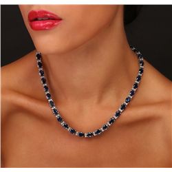 14KT White Gold 49.92ctw Sapphire and Diamond Necklace