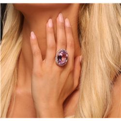 14KT Rose Gold 45.02ct GIA Certified Kunzite and Diamond Ring