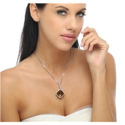 18KT White Gold 18.66 Citrine Quartz and Diamond Pendant With Chain