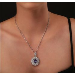 14KT White Gold 4.80ct Tanzanite and Diamond Pendant With Chain