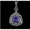 Image 4 : 14KT White Gold 5.64ct Tanzanite and Diamond Pendant With Chain