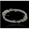 Image 3 : Platinum 0.20cts Emerald and Diamond Brooch