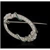 Image 4 : Platinum 0.20cts Emerald and Diamond Brooch