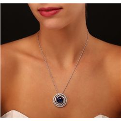 14KT White Gold 10.47ct Sapphire and Diamond Pendant With Chain